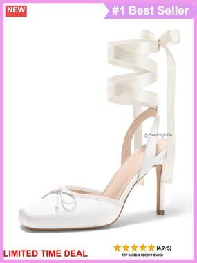 Satin Ballet Heels Square Toe Lace Up Bow Pumps
